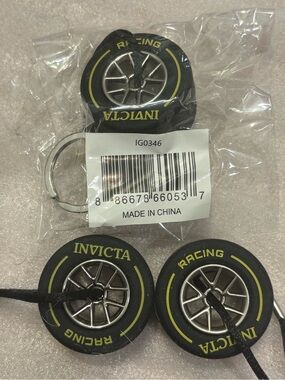 3 Invicta Black and Yellow Racing Tire Keychain Set